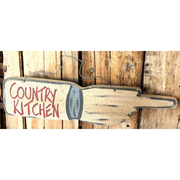 Wooden Country Kitchen Sign With Rustic Hand-Painted Design & Wire Hanger - Picture 2 of 8